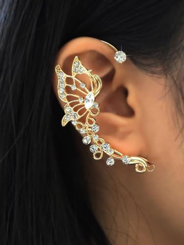 2 PCS Butterfly Ear Cuff Fairy Wing Cuff Wraps Vintage Non-Piercing Fake Earrings for Women Bridal Wedding Party Prom Ball Jewelry Crystal Rhinestone Sparkling - style: Style7