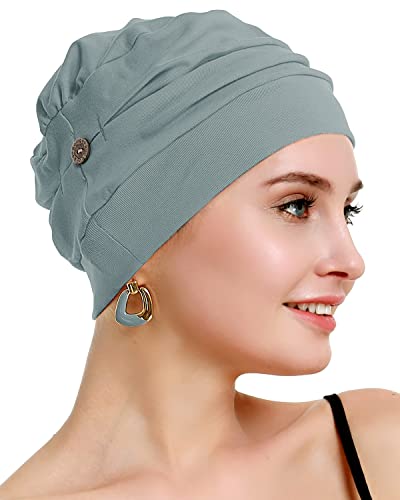 osvyo Cotton Chemo Turbans for Women Cancer Hairloss hat - Cotton Lightweight Headwear Sealed Packaging - color: Cotton Light Blue Grey