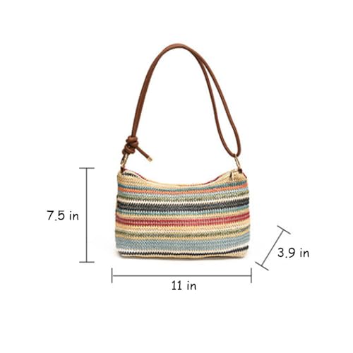 Women's Woven Beach Shoulder Handbag Colorful Straw Tote Bag Summer Vacation Crossbody Bag - color: 1343colorful