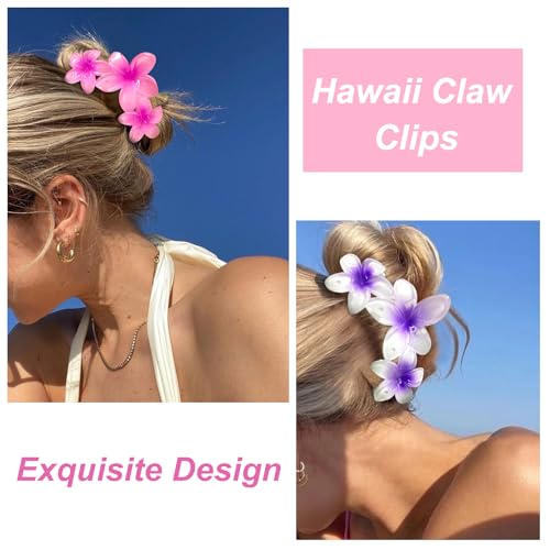 Colorful Hawaiian Flower Hair Clips for Women - Large Non-Slip Claw Clips with Strong Hold, Beach Hair Accessories for Thick Hair - color: Colorful-A