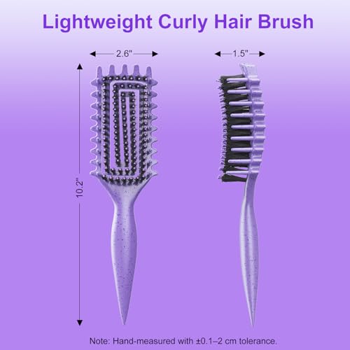 2-Pack Curly Hair Brush, Curl Defining Brush with Soft Boar Bristles Detangling Tangled Glides,Wide-Teeth Design Effortlessly Shaping & Defining Curls,Curling Definer for Wet & Dry Hair (Green Purple) - color: Green Purple