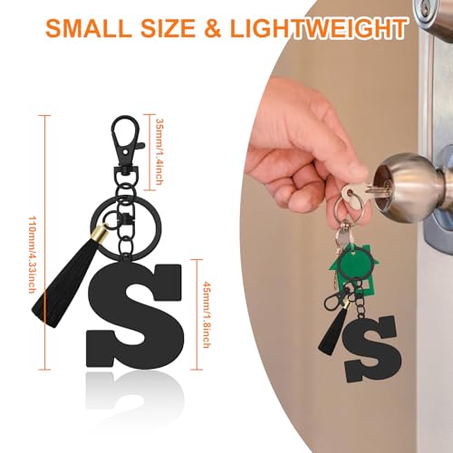 Oubaka Initial Monogram A-Z Keychain for Women, Cute Initial Letter Keychain with Tassel for Handbag Car Key Bag Keyring - color: Black-s