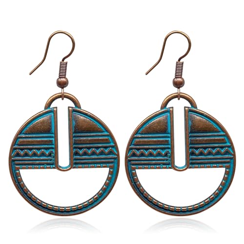 KaFu Boho Earrings For Women Vintage Unique Gypsy Ethnic Dangle Drop Earrings Handmade Bohemian Carved Texture Round Statement Earrings Jewelry Gifts - color: Boho-27