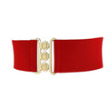 FASHIONGEN - Wide Waist Elasticated Woman Belt Made in France, GLORIA - color: Dark Red (Golden Buckle), size: Medium / waist size 30 to 32