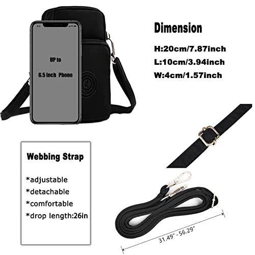 WITERY Waterproof Nylon Cute Crossbody Cell Phone Purse Smartphone Wallet Bag for Women - color: Black