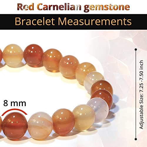 ANAYA AGATE Healing Crystal Bracelet for Women and Men – 8mm Round Beaded Bracelet for Men and Women – Unisex Stretchy Gemstone Bracelet for Healing and Protection - color: Carnelian