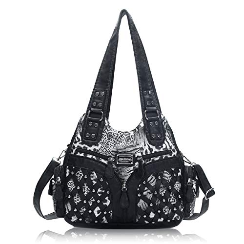 Angel Barcelo Purses for Women Large Shoulder Bag Soft Hobo Bags for Women - color: Black Leopard Print
