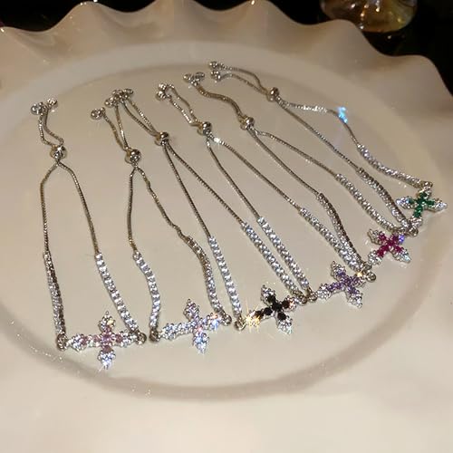 VIBILIA Bracelets for Women, Cross Bracelets for Women Trendy, Dainty Tennis Bracelet, Catholic Gift for Mom Daughter Wife Sister Friend, Communion Gift on Birthday Valentine's Day Easter Mother's Day - color: J. Silver-Green
