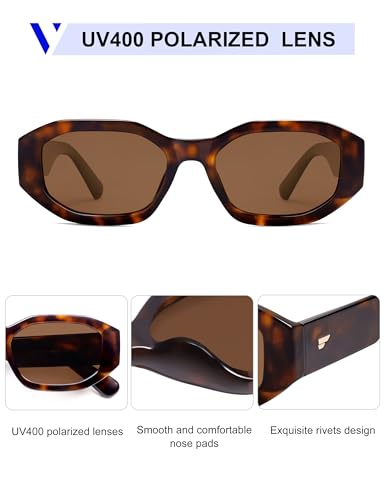 VANLINKER Trendy Polarized Hexagon Sunglasses for Women Men Retro 90s Rectangle Shades Vintage Square Frame VL9887 - color: C2-tortoiseshell/Brown