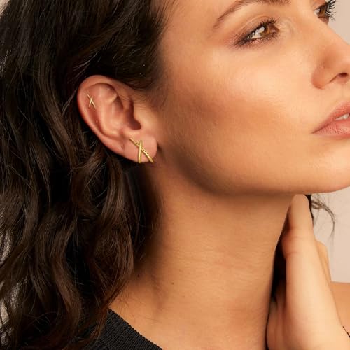 SmileBelle 2 Pairs Daisy Bow Gold Earrings Set for Women, Pearl Bow Earring for Women X Minimalist earrings Seashell Simple Dainty Earrings, Beach earring Gold Stud Earring for Women Trendy - style: X earrings set