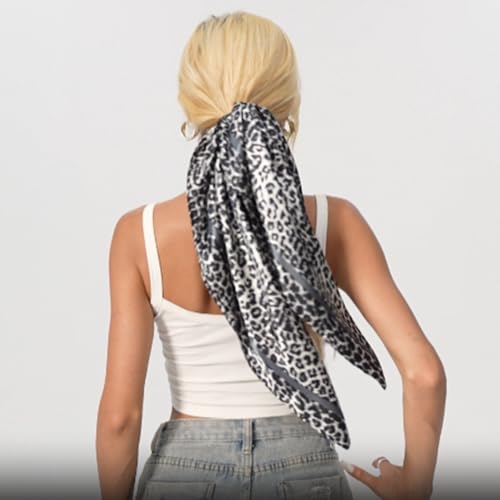 Leopard Print Head Scarf for Women Like Silk Satin Scarf for Hair Wrapping at Night Bandana Square Scarf 35 Inches - color: Gray