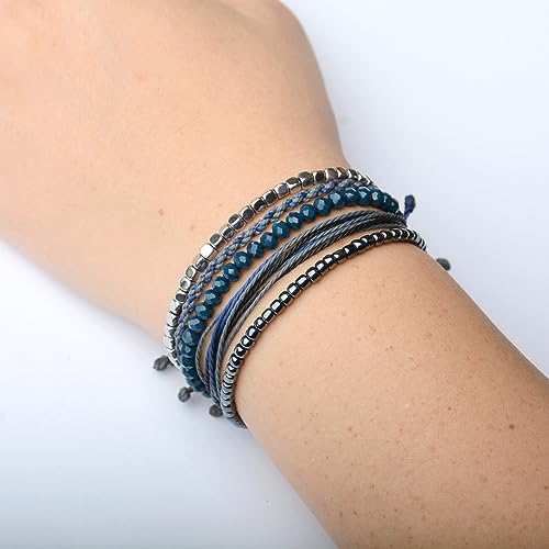 Mezcla Vida Handmade Waterproof Rope Bracelets Pack String & Beaded Bracelet Stack - Set of 5 Stackable Bracelets For Women, Summer Accessories & Bohemian Bracelets for Teen Girls - color: Dark Blue