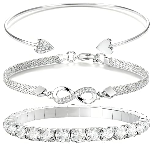 Alegend Titanium Steel (Not Rust, Resist Corruption, Easily Clean) 18K Gold Plated Single Bracelets + 14K Gold Plated Stackable Multilayer Bracelets - style: 14K Silver Heart & Infinity Symbol