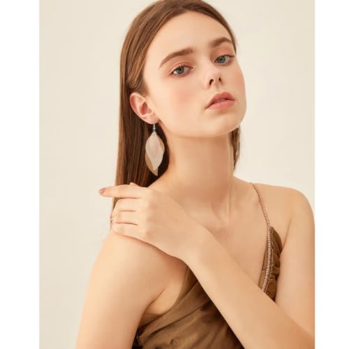 ANXIN boho unique Leather Earrings 2 Layered Lightweight Faux Leather Leaf Earrings Layered Design Drop Earrings Gift for Women - color: Style H