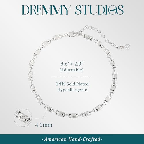 Dremmy Studios Gold Anklet Bracelets for Women 14K Gold Plated Handmade Adjustable Cuban Curb Figaro Link Chain Foot Beach Chain Anklets Jewelry Gift