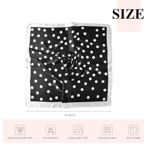 35” Satin Large Square Head Scarves-Like Silk Satin Scarf for Hair Wrapping at Night Bandana Square Scarf for Sleeping - color: Big Polka Point-black