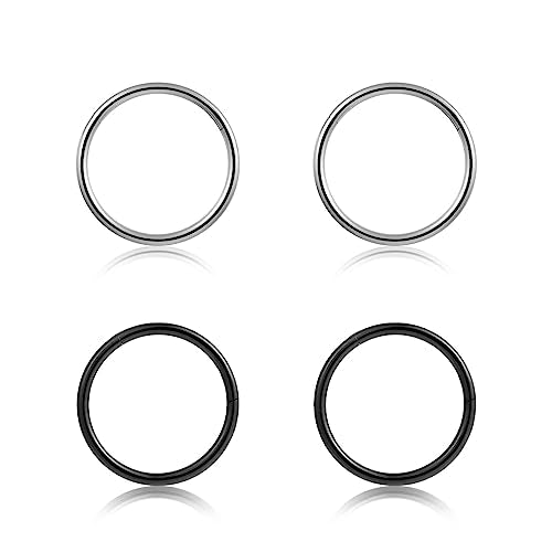 4Pcs 16G 18G 20G Surgical-Steel-Piercing-Ring-Nose-Rings-Hinged-Hoop-Earrings,6mm 8mm 10mm 12mm Seamless Stainless Steel Clicker Eyebrow Septum Piercing Hoop,Sliver Black Gold Rose Gold Rainbow Body Jewelry Set - color: 20G 8mm Silver & Black