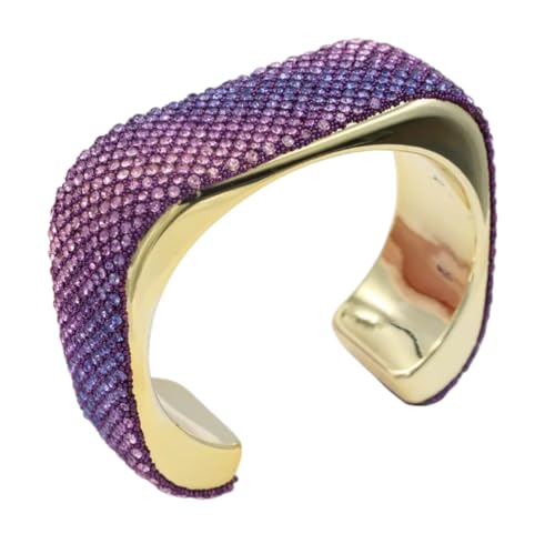 Women's Wide Cuff Bracelet Statement Jewelry with Sparkling Rhinestones, Open Adjustable Design for Party, Evening, Daily Wear - color: Purple