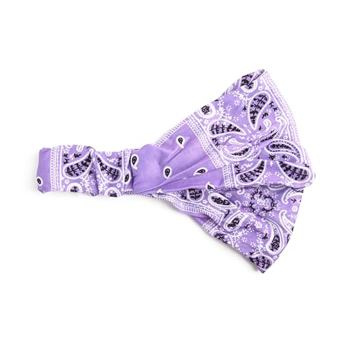 Motique Accessories Wide and Stretchy Cotton Bandana Headwrap, Multiple Colors (Lavender Paisley, Medium) - color: Lavender Paisley