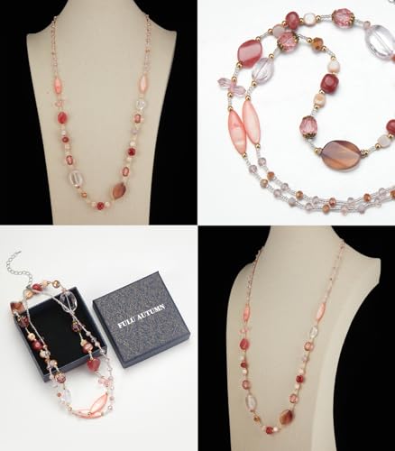 FULU AUTUMN Long Necklaces for Women Trendy Long Chunky Beaded Necklace Boho Fashion Costume Jewelry Mothers Day Gifts for Her - color: Pink