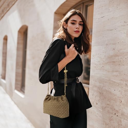Joryin Woven Women's Crossbody Bag & Evening Purse, Trendy Dumpling Clutch & Hobo Cloud Shoulder Bag Trendy Dumpling Clutch - color: Woven Suede-lightbrown