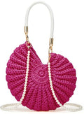 Handmade Crochet Tote Bag Seashell Purse for Women Boho Shell Handbag Crossbody Shoulder Bag Summer Beach Clutch Hobo Handbag - color: Rose