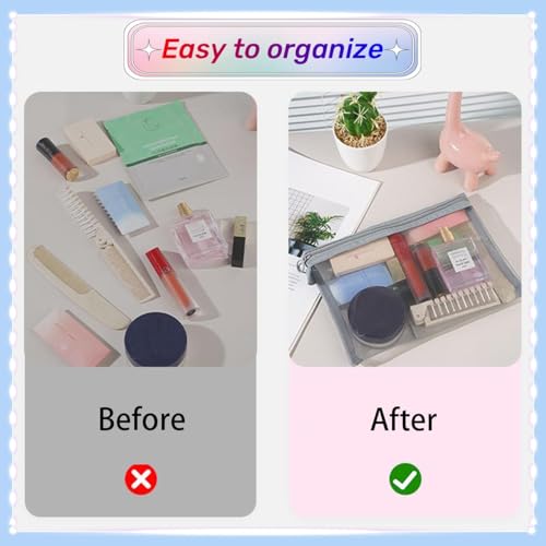 5PCS Small Mesh Bags with Zipper, Cosmetic Pouch Bag with Zipper for Purse, Small Travel Kit Storage Pouch for Purse (Gray Side-Pull) - color: Gray Side-Pull