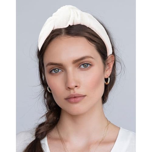 YISSION Knotted Headband Wide Headbands for Women Non Slip White Headband Fashion Head Bands Top Knot Hairband Hair Accessories for Women (Hairy Surface)
