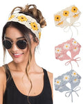 HAIMEIKANG Hippie Hair Bandanas Headbands for Women Boho Headband Knit Hair Bands Floral Head Wrap for Girls(Beige+Blue+Pink) - color: Beige+Blue+Pink