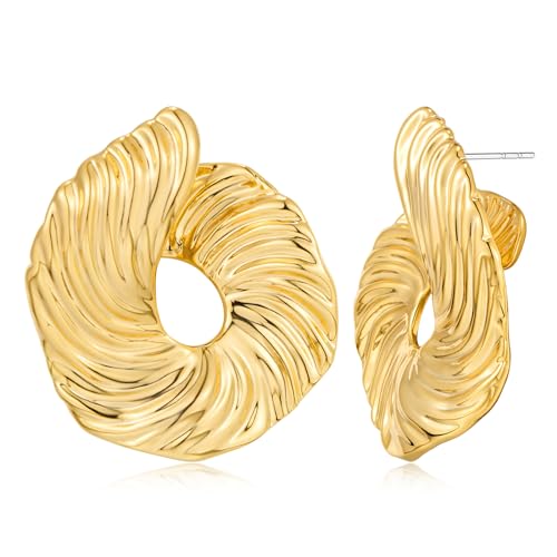 Irregular Gold Stud Earrings for Women Hammered Silver Stud Earrings Statement Geometric Earrings Vintage Gold Earrings - color: 05-Gold swirl earrings