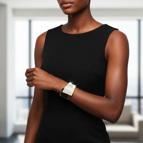 ELABEST Stylish Rhinestone Bracelet Cuff Bracelets Stretch Bracelets Sparkly Hand Chain Wedding Parties Jewelry Accessories for Women - color: Black
