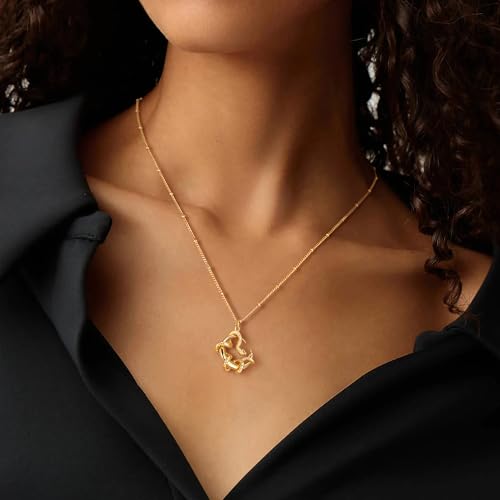 Fettero Animal Necklaces for Women 14K Gold Plated Charm Snake Necklace Elephant Bird Cat Butterfly Pendant Cute Dainty Necklace Jewelry - style: Snake Moon