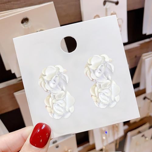 Oversized Fabric Flower Earrings for Women Statement Boho Chic Dangle Drop Earrings for Parties Weddings or Everyday Wear - color: White