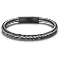 Men's Leather Bracelet, Stackable Stainless Steel Clasp Bracelets for Men Stylish Birthday, Thanksgiving, Valentine's Day Gift for My Man - style: 8.2" Silver and Black Cord