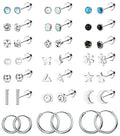 LOLIAS 21Pairs Surgical Steel Flat Back Earrings Hypoallergenic 20G Screw Back Nap Stack Cartilage Earring Stacks - color: Silver