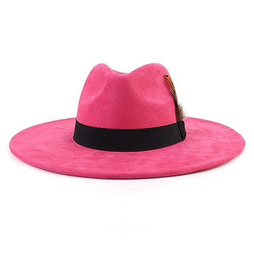 LIDHAY Big Wide Brim Fedora Hats for Women Men Western Suede Hat Panama Hat Outdoor Hats - color: Rose Red