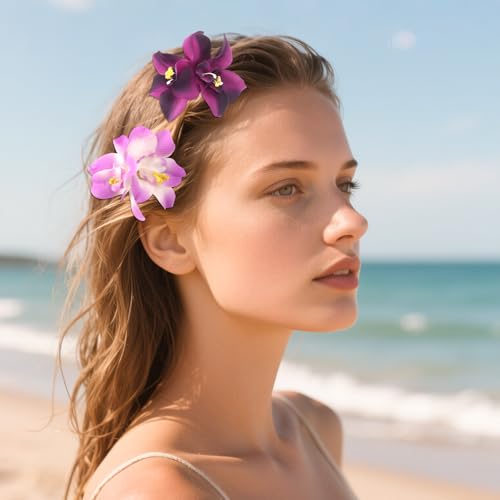 JANYUN Flower Hair Clips, 8 Colors Bohemian Hawaiian Fabric Flower Hairpin for Seaside Holiday Bridal Bobby Pins Headwear Bobby Pins Hair Accessories