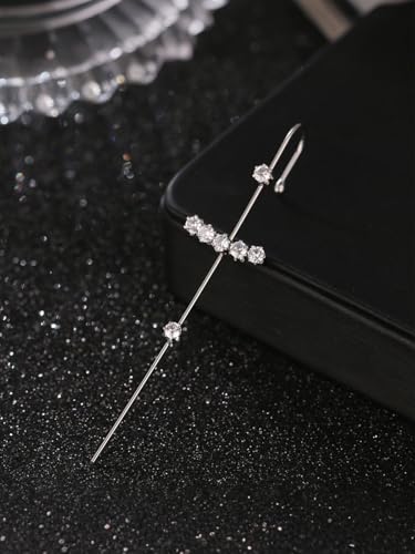 Ear Wrap Hook Earrings for Women Fashion Ear Cuff Crawler Earrings Silver Gold Long Piercing Crystal Curve Style Earring Stick Ear Wrap Earring Rhinestone Trendy Jewelry Gifts - color: curve-silver