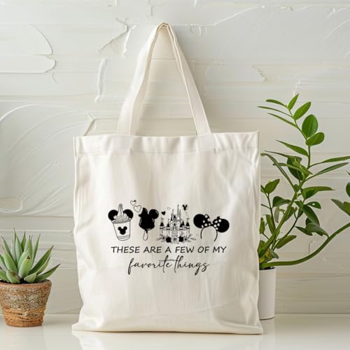 Canvas Tote Bag Aesthetic for Women,Reusable Canvas Cute Shoulder Bag for Grocery, Shopping, Beach & Daily Use - color: Favorite Things