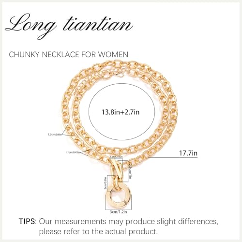 Long tiantian Chunky Gold Necklace Stack Chain Necklaces for Women Statement Layered Paperclip Choker Necklaces Statement Necklace for 80s 90s & Night Out Outfits Paperclip Style Fashion Jewelry - color: A5:gold