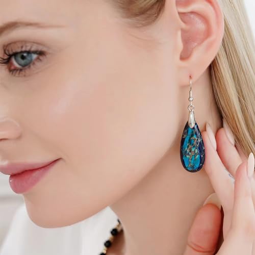 Stone Drop Earrings for Women Earrings Teardrop Jasper Stone Dangle Earrings - color: Blue&Light Blue-Silvery Hook