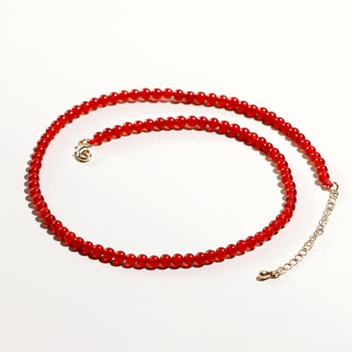 Simple Choker Necklace for Women Real Stone and Crystals Necklaces 4mm Beaded Choker Jewelry Meditation Gift for Women (16"+2") - style: Red Agate
