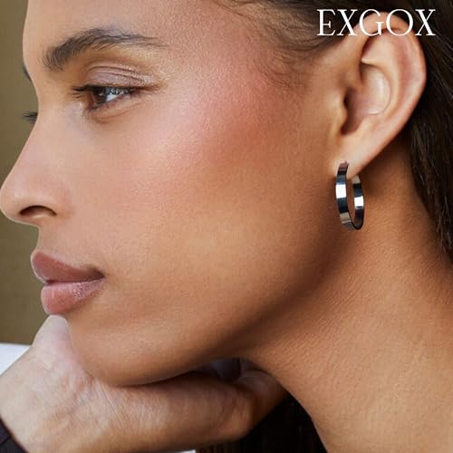 EXGOX Silver Hoop Earrings for Women - Sterling Silver & 14K Gold Plated - Hypoallergenic 925 Silver - Big Hoop Earrings (30/40/50/60/70mm) - color: 4MM Wide-Black 30mm