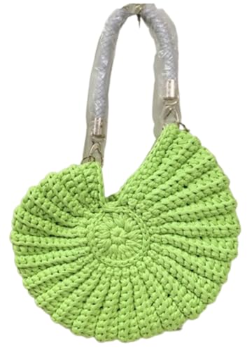 Handmade Crochet Tote Bag Seashell Purse for Women Boho Shell Handbag Crossbody Shoulder Bag Summer Beach Clutch Hobo Handbag - color: Grass Green