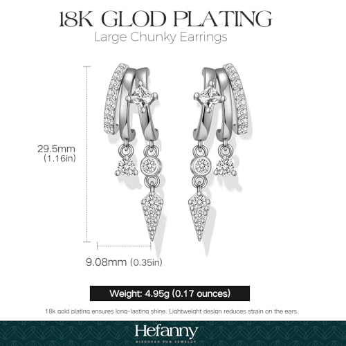 Triple Huggie Stacked Earrings for Women Gold Chain Drop Dangle Earrings Cute Statement CZ Earrings Trendy Dainty Jewelry Gift - color: Silver 8