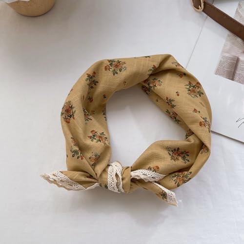 Soft Cotton Like Lace Bandana Headband, Head Wrap, Protective Coverage, Hair Neck Scarf for Women 24 x 24 inch - color: Cas031 - Bouquet Y