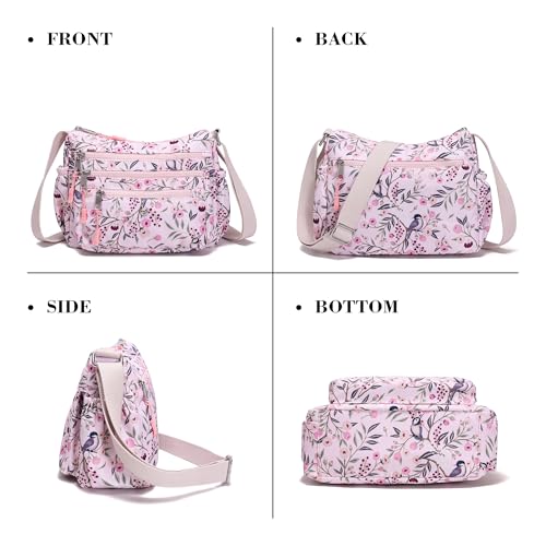 AOCINA Crossbody Bags for Women Multi Pocket Nylon Lightweight Ladies Purses Messenger Shoulder Handbags Satchel Travel Bag - color: Cherry, size: Small