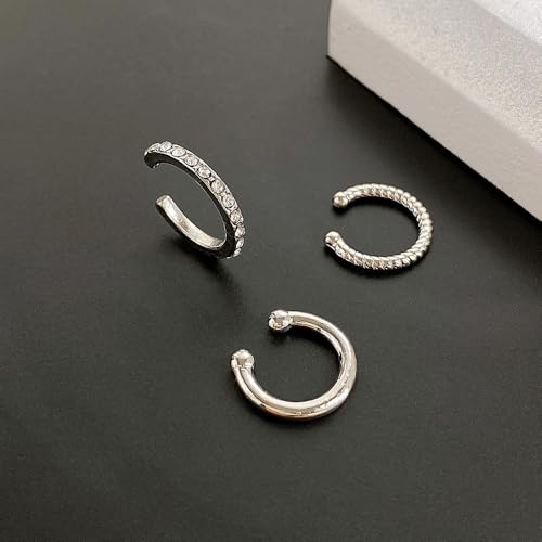 4 Pair Ear Cuffs Non Piercing - 14K Gold Plated Ear Cuff Earrings for Women Cubic Zirconia Clip on Cartilage Conch Earrings for Non Pierced Ears Adjustable Fake Earrings Set for Women