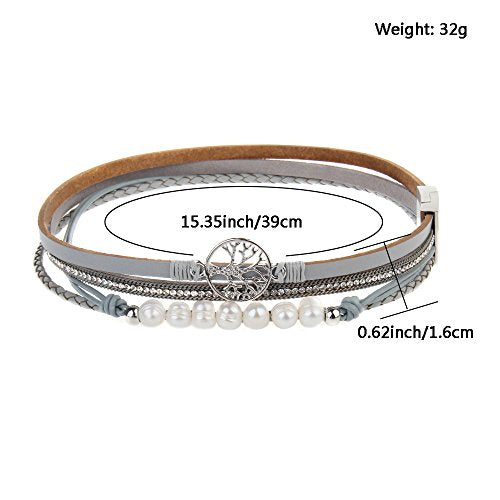 GelConnie Leather Cuff Bracelet Baroque Pearl Wrap Bracelet Gorgeous Gold Tube Bangle Boho Bracelet Bohemian Wristband Jewelry Gift for Women Wife - color: Tree Of Life Leather Bracelet