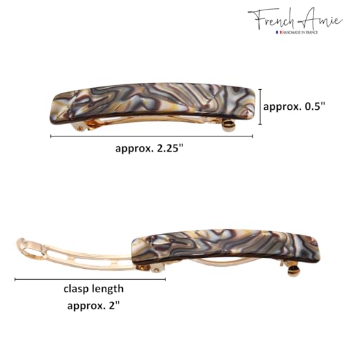 French Amie Small 2 1/4 inch Celluloid Handmade Hair Barrette No Slip Grip Durable Styling Women Hair Accessories Hair Clip for Girls, Made in France(Onyx Silver Grey) - color: Onyx Silver Grey